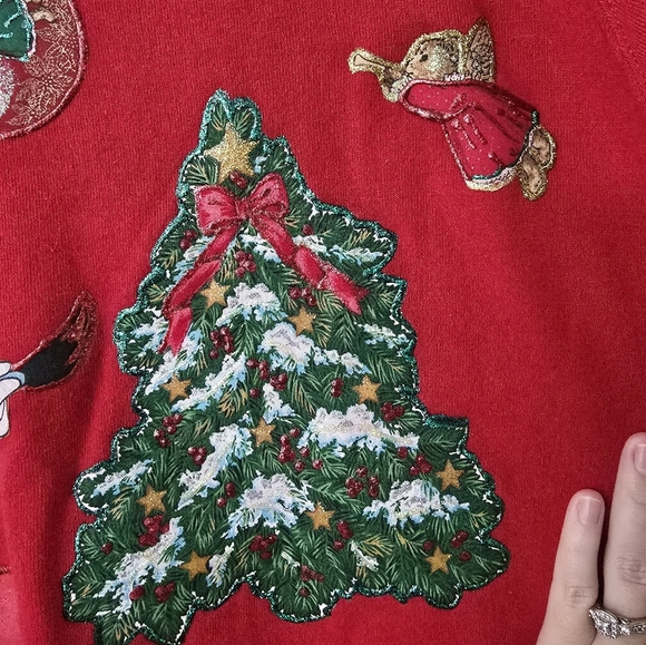Mickey Mouse Red Christmas Holiday Sweatshirt Size XL Unisex Handmade Jerzees - Picture 2 of 11